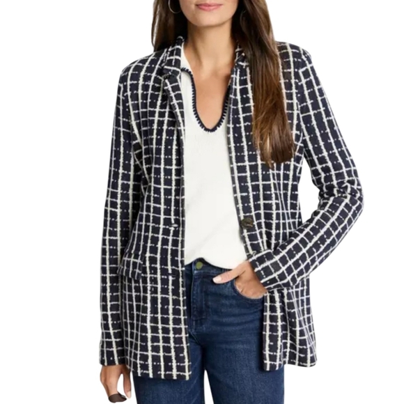 NIC+ZOE Jackets & Blazers - Nic+Zoe Painted Plaid Boyfriend Oversized Blazer Navy/White Knit Plus Size Sz 3x